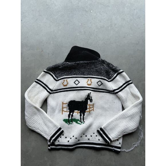 1950s Vintage Western Sears Men’s Size M Cowboy Horses Sweater Cardigan Flaws - Picture 8 of 11